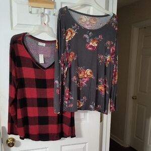Maurices Red and Black Long Sleeve Relaxed Blouse
